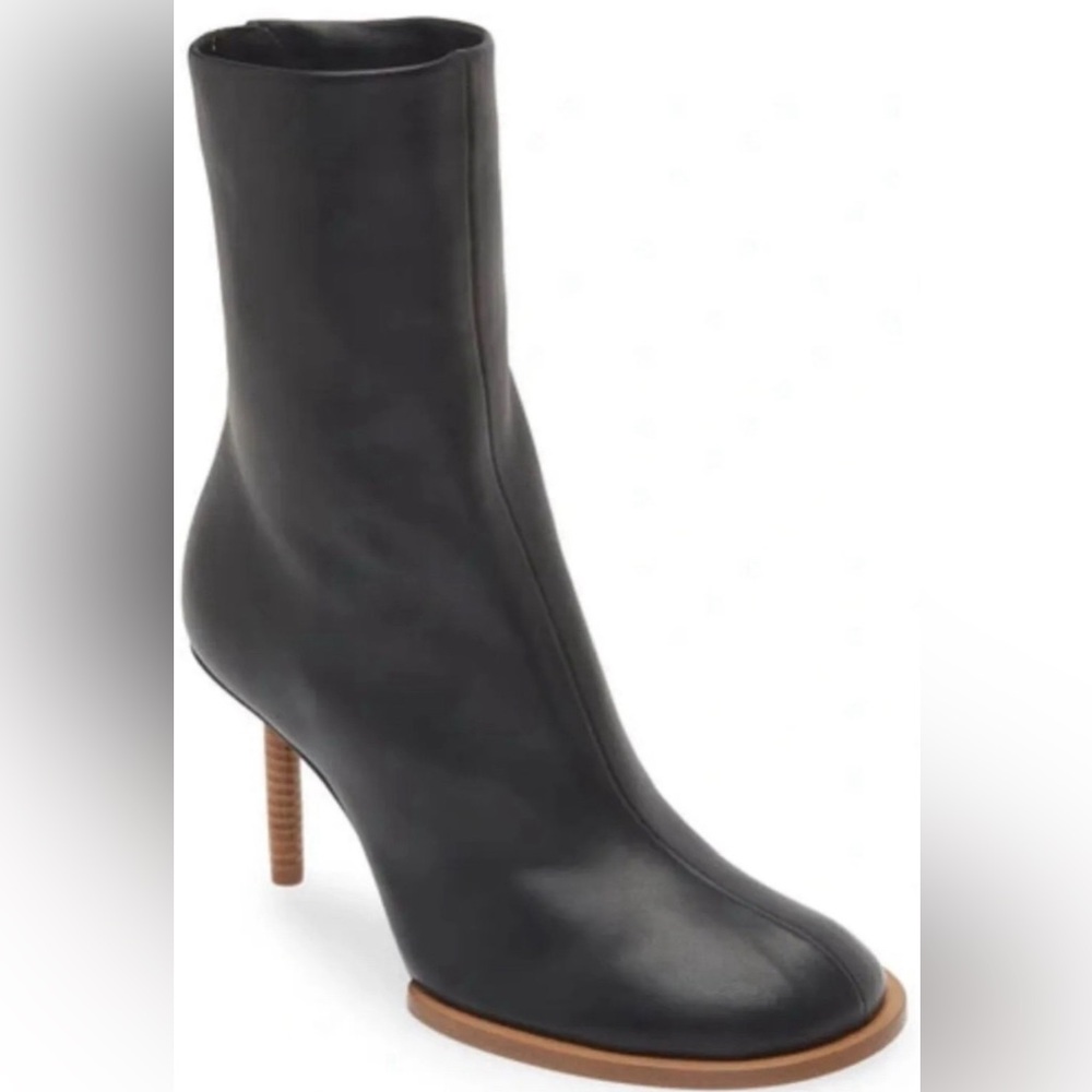 JACQUEMUS Square/ Round Mismatched Toe Black Leather Ankle Boot $990